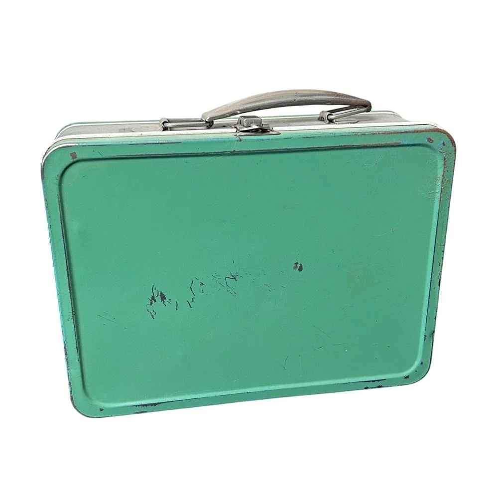 Vintage Metal Lunch Box Kids Retro Sea Foam Green Carry‎ Case Toy Storage 60s